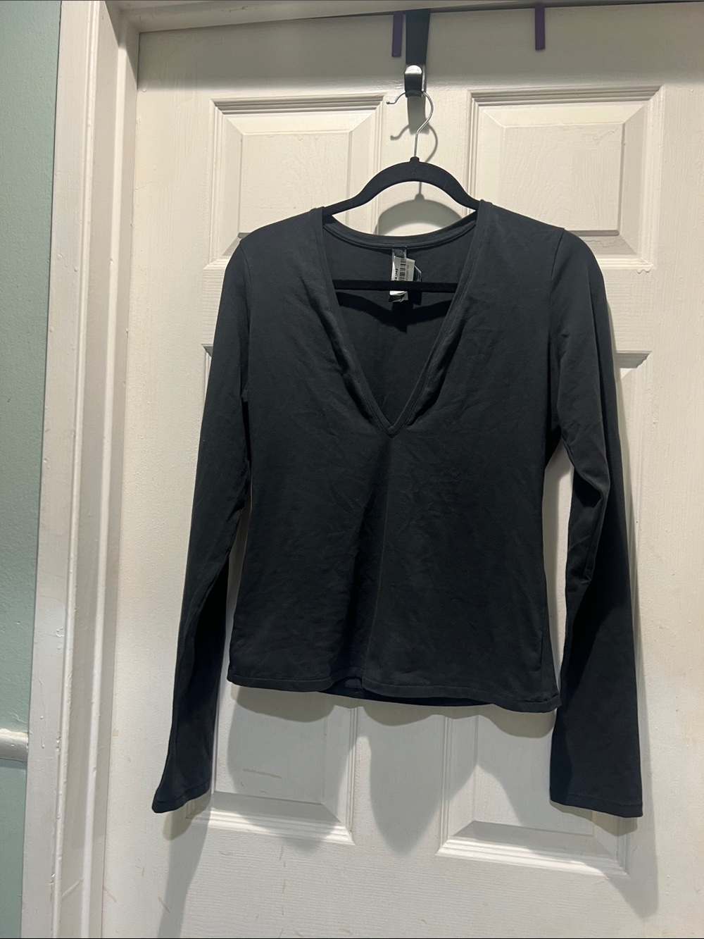 SKIMS Black V-Neck Long Sleeve Top